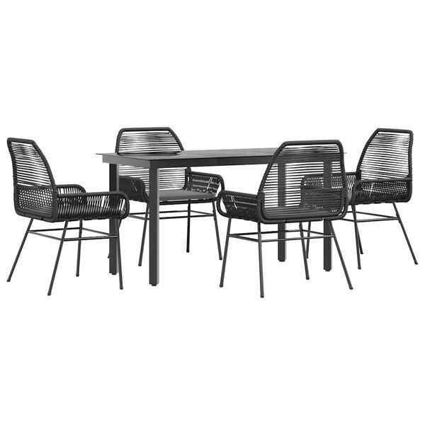 vidaXL Juego de comedor jard&iacute;n 5 piezas cojines rat&aacute;n sint&eacute;tico negro