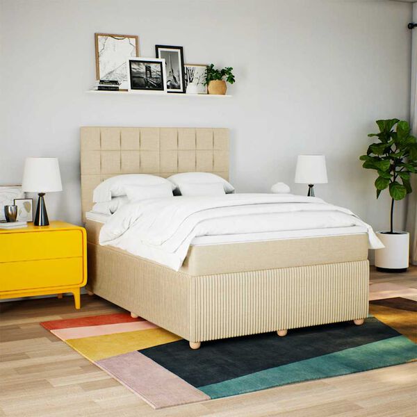 vidaXL Cama box spring con colch&oacute;n tela color crema 160x200 cm