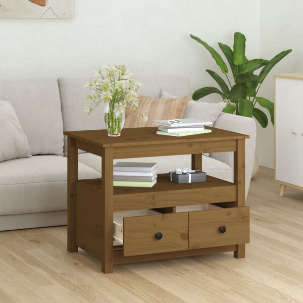 vidaXL Mesa de centro de madera maciza de pino marrón miel 71x49x55 cm