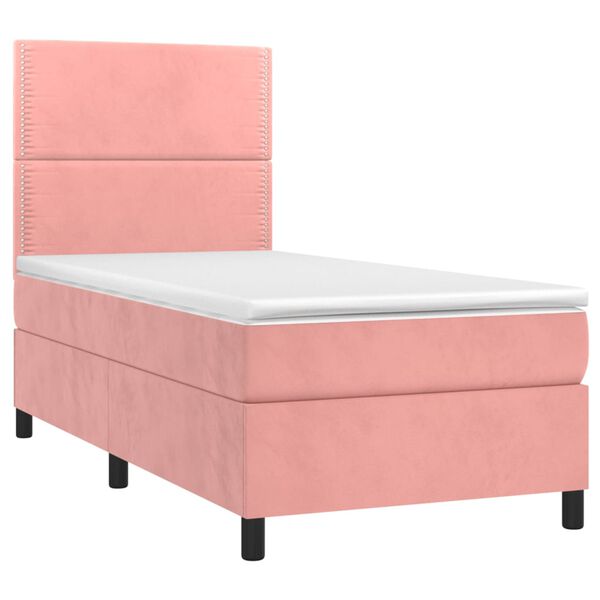 vidaXL Cama box spring colch&oacute;n y LED terciopelo rosa 90x200 cm