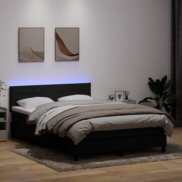 vidaXL Cama box spring con colch&oacute;n y LED terciopelo negro 160x220 cm