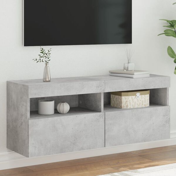 vidaXL Mueble de TV de pared con luces LED gris hormig&oacute;n 100x30x40 cm