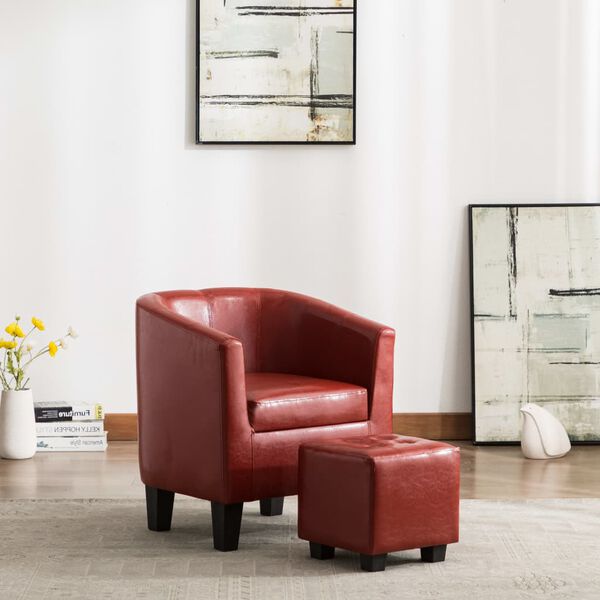 vidaXL Sill&oacute;n dise&ntilde;o de cubo con reposapi&eacute;s cuero sint&eacute;tico color vino