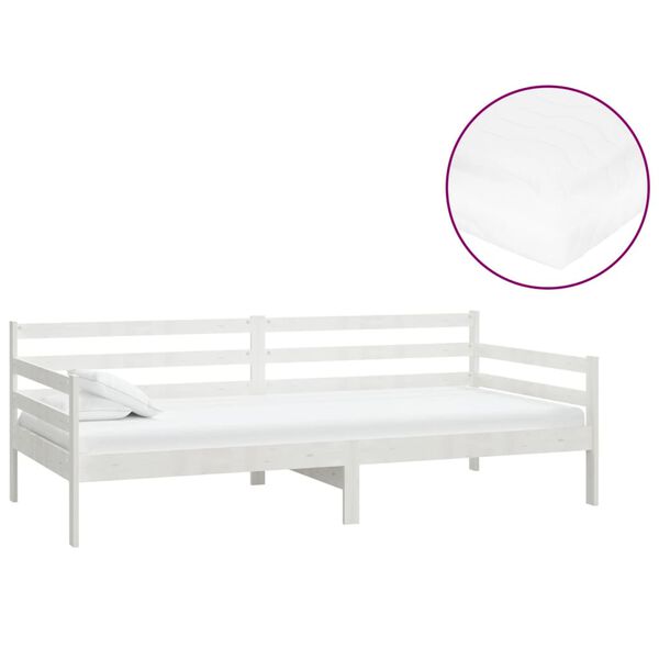 vidaXL Sofá cama con colchón madera de pino maciza blanco 90x200 cm