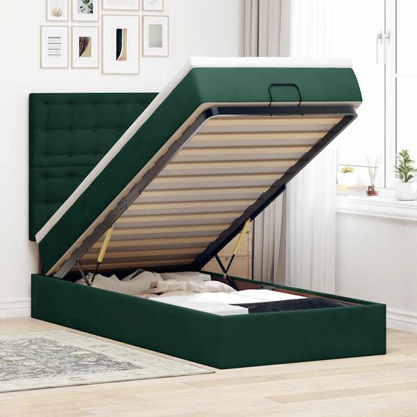 vidaXL Estructura cama otomana colchones terciopelo verde oscuro