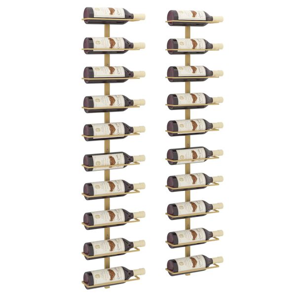 vidaXL Botellero de pared para 10 botellas 2 unidades metal dorado