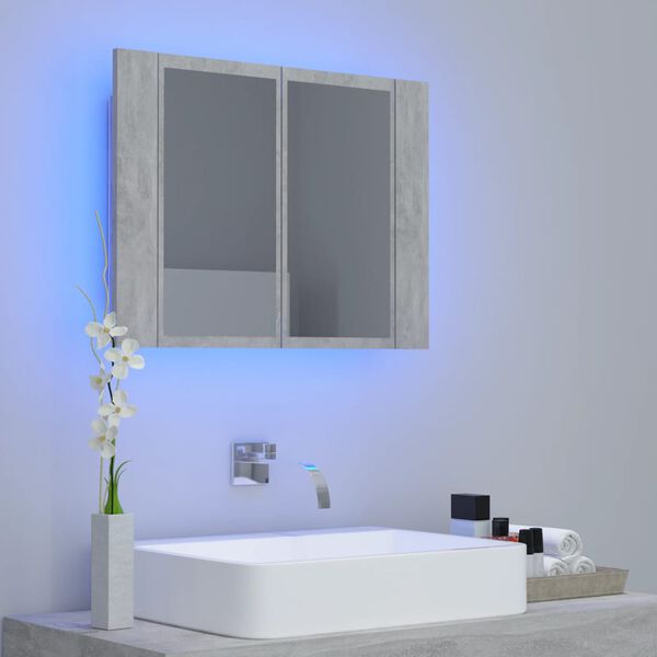 vidaXL Armario espejo baño luz LED acrílico gris hormigón 60x12x45 cm