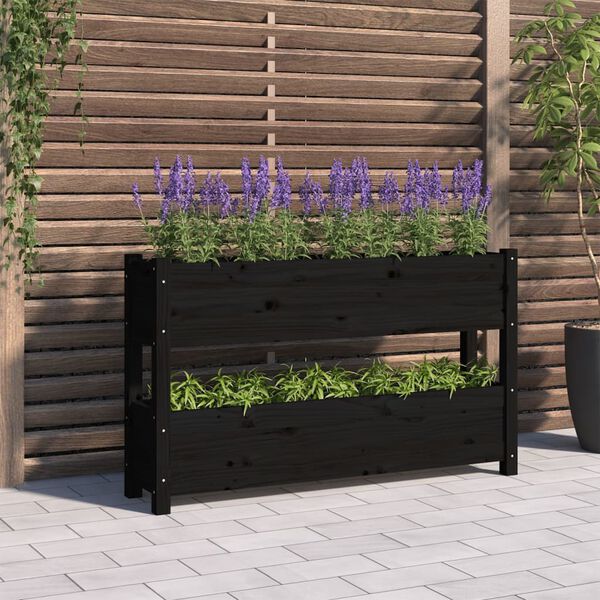 vidaXL Jardinera de madera maciza de pino negro 112x25x66 cm
