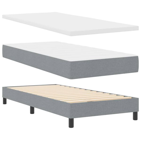 vidaXL Cama tipo Box Spring con colch&oacute;n Gris claro 90 x 190 cm tela