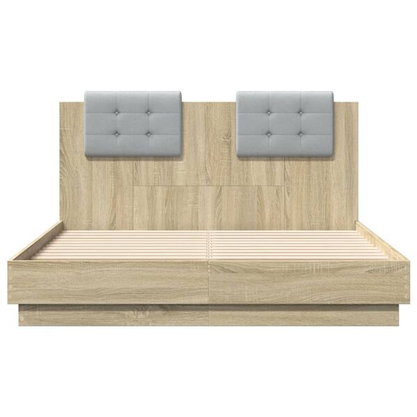 vidaXL Cama con cabecero madera de ingenier&iacute;a roble Sonoma 135x190 cm