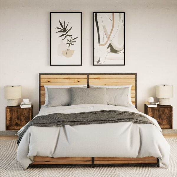 vidaXL Mesitas de noche de pared con luces LED 2 uds roble ahumado