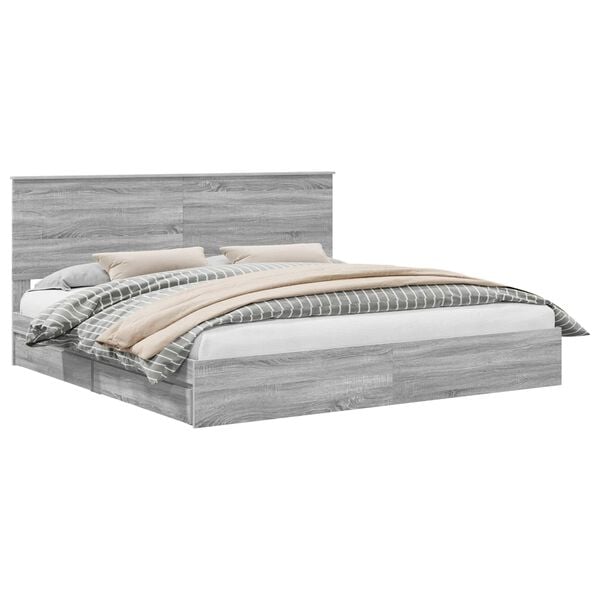 vidaXL Cama con almacenamiento con cabecera Gris Sonoma 200 x 200 cm