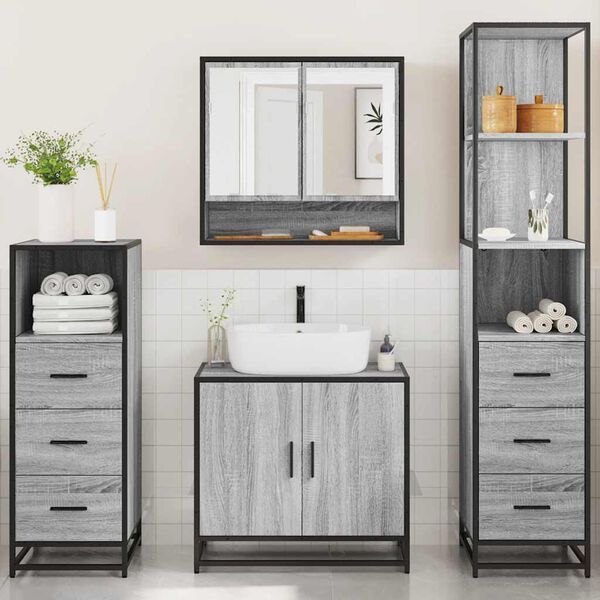 vidaXL Set de muebles de ba&ntilde;o 4 pzas madera contrachapada gris sonoma