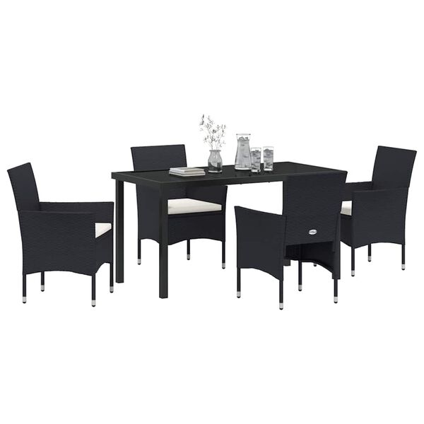 vidaXL Conjunto de Comedor de Jard&iacute;n 5 pcs Negro rat&aacute;n sint&eacute;tico
