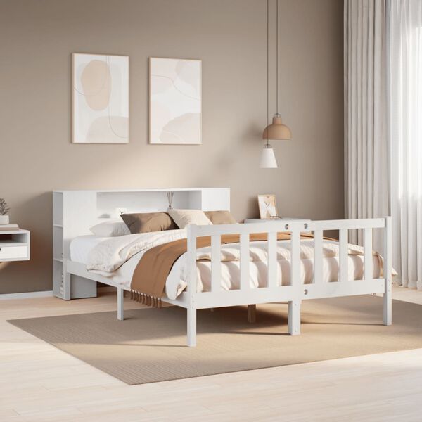 vidaXL Cama con estantería sin colchón madera maciza blanca 120x200 cm