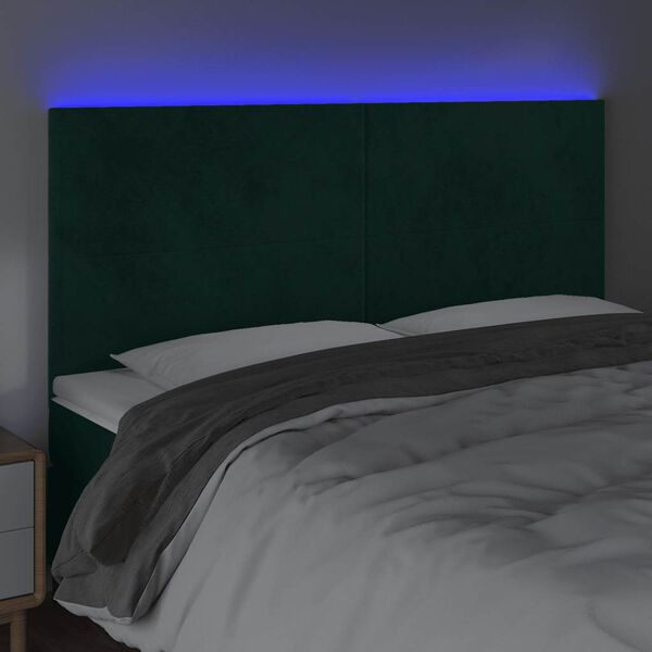 vidaXL Cabecero con luces LED terciopelo verde oscuro 160x5x118/128 cm