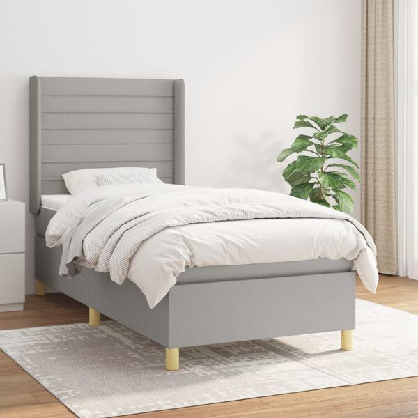 vidaXL Cama box spring con colch&oacute;n tela gris claro 80x200 cm