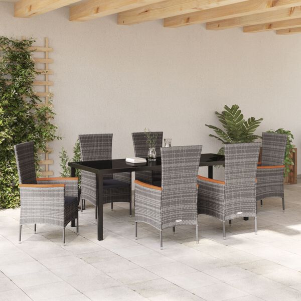 vidaXL Conjunto de Comedor de Jard&iacute;n con coj&iacute;n 7 pcs Gris