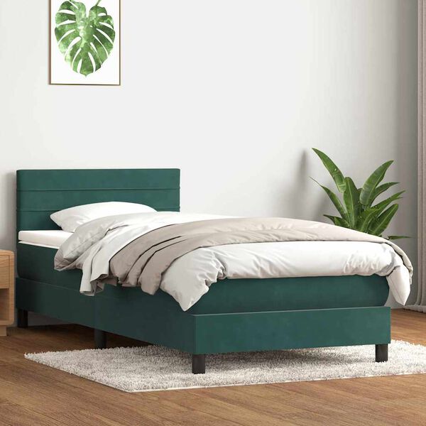 vidaXL Cama box spring con colch&oacute;n terciopelo verde oscuro 80x210 cm