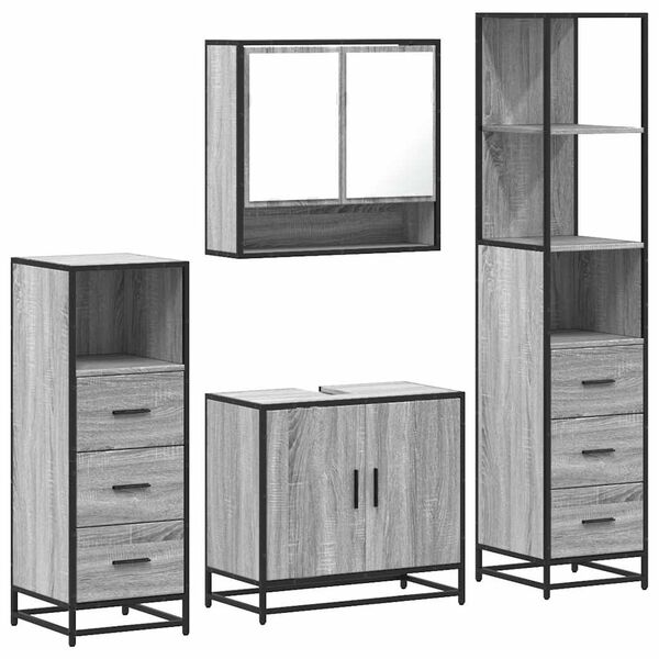 vidaXL Set de muebles de ba&ntilde;o 4 pzas madera contrachapada gris sonoma