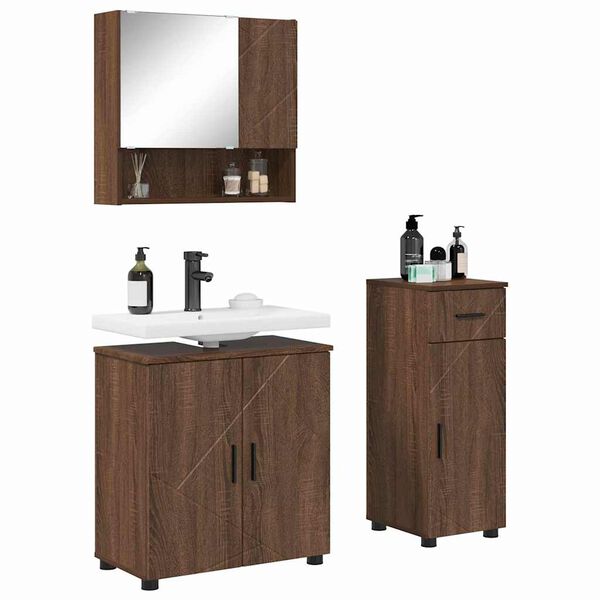 vidaXL Juego de muebles de baño Montaje en la pared 3 pcs Marrón roble