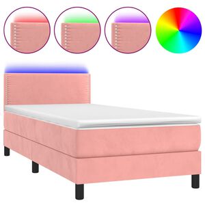 vidaXL Cama box spring colch&oacute;n y LED terciopelo rosa 100x200 cm
