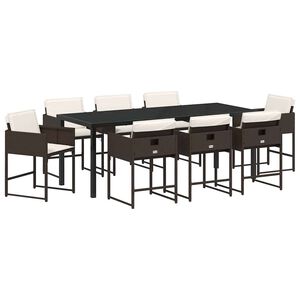 vidaXL Conjunto de Comedor de Jard&iacute;n 9 pcs Marr&oacute;n rat&aacute;n sint&eacute;tico