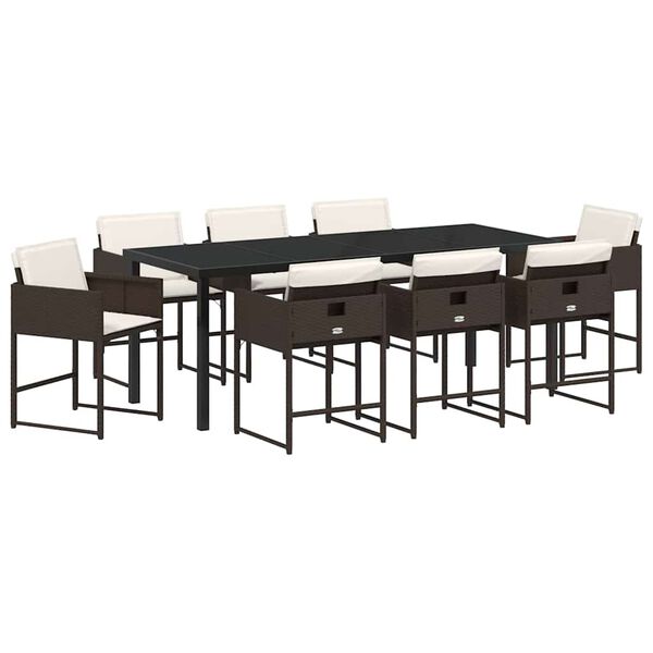 vidaXL Conjunto de Comedor de Jard&iacute;n 9 pcs Marr&oacute;n rat&aacute;n sint&eacute;tico