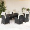 vidaXL Set de comedor de jard&iacute;n 7 pzas y cojines rat&aacute;n sint&eacute;tico negro