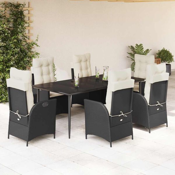 vidaXL Set de comedor de jard&iacute;n 7 pzas y cojines rat&aacute;n sint&eacute;tico negro