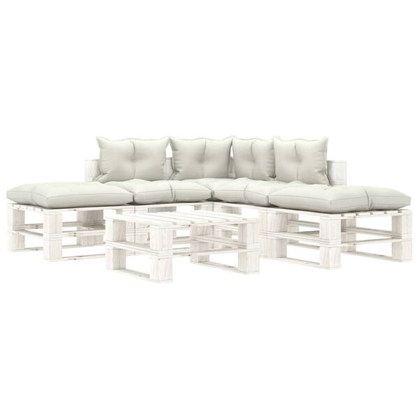 vidaXL Set muebles de palets para jard&iacute;n 6 pzas madera cojines beige