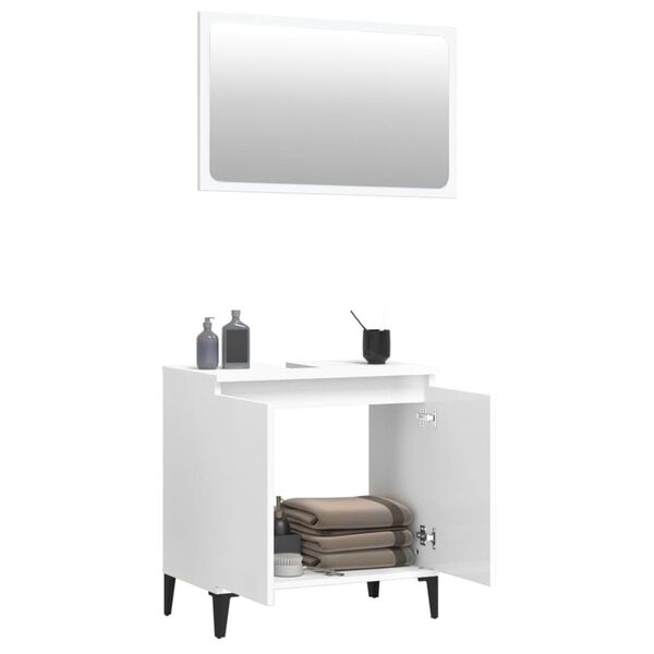 vidaXL Set muebles de ba&ntilde;o 2 piezas madera contrachapada blanco brillo