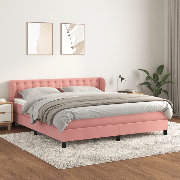 vidaXL Cama box spring con colch&oacute;n terciopelo rosa 180x200 cm