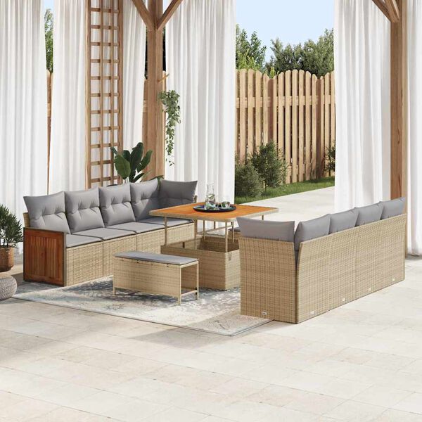 vidaXL Conjunto de sof&aacute; de jard&iacute;n con coj&iacute;n 11 pcs beige y gris claro