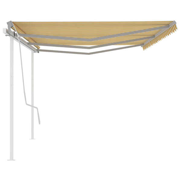 vidaXL Toldo manual retr&aacute;ctil con postes amarillo y blanco 6x3,5 m