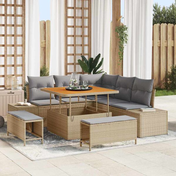 vidaXL Conjunto de sof&aacute;s de jard&iacute;n con coj&iacute;n 8 pcs Beige Polirat&aacute;n