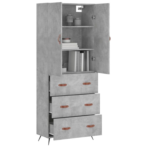 vidaXL Aparador alto madera contrachapada gris hormig&oacute;n 69,5x34x180 cm
