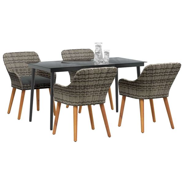 vidaXL Conjunto de Comedor de Jard&iacute;n 5 pcs Gris rat&aacute;n sint&eacute;tico