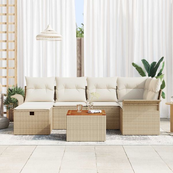 vidaXL Conjunto de sof&aacute; de jard&iacute;n con coj&iacute;n 7 pcs Beige Polirat&aacute;n