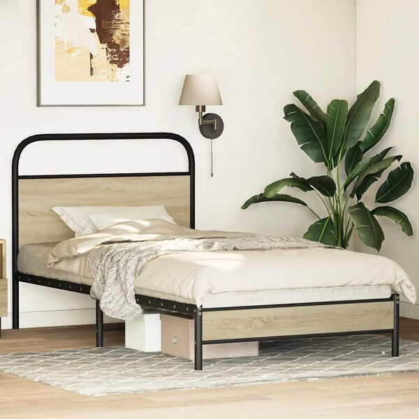 vidaXL Estructura de cama sin colch&oacute;n 107x203 cm madera roble Sonoma