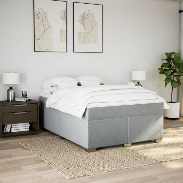 vidaXL Cama box spring con colch&oacute;n tela gris claro 140x200 cm