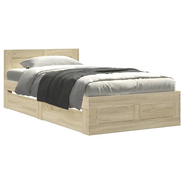 vidaXL Cama con cabecero madera de ingenier&iacute;a roble Sonoma 100x200 cm