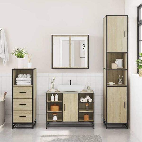 vidaXL Set de muebles de baño 3 pzas madera contrachapada roble Sonoma