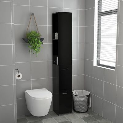 vidaXL Armario de baño madera contrachapada negro 25x26,5x170 cm