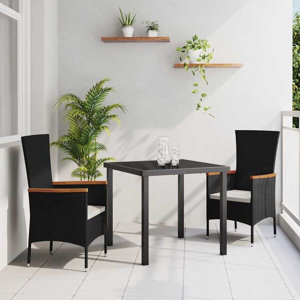 vidaXL Conjunto de Comedor de Jard&iacute;n con coj&iacute;n 3 pcs Negro
