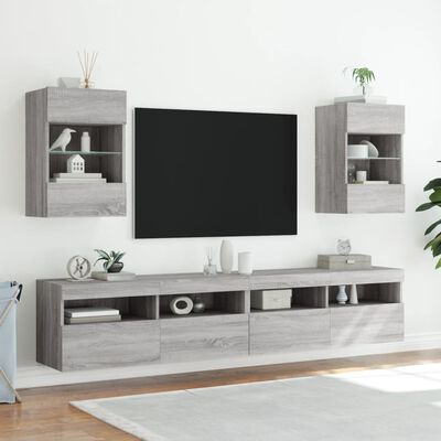 vidaXL Muebles TV de pared luces LED 2 uds gris Sonoma 40x30x60,5 cm