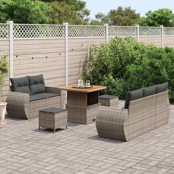vidaXL Conjunto de sof&aacute; de jard&iacute;n con coj&iacute;n 8 pcs Gris rat&aacute;n sint&eacute;tico