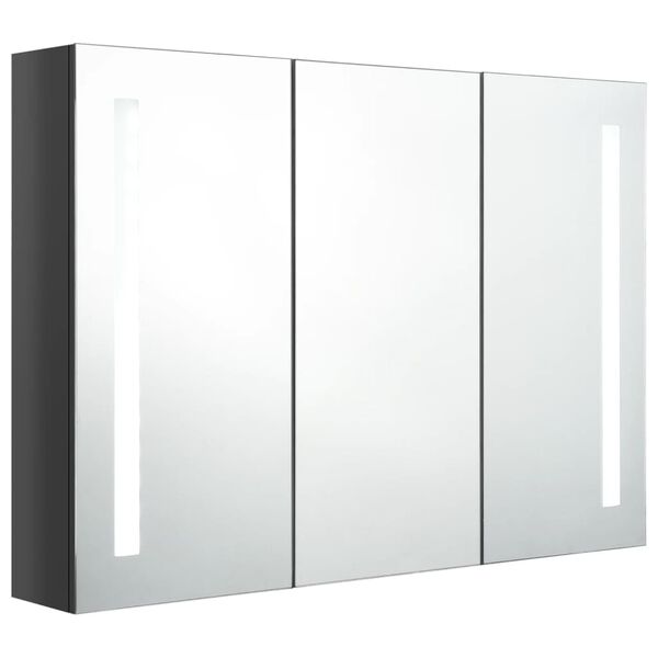 vidaXL Mueble de baño con espejo LED gris brillante 89x14x62 cm