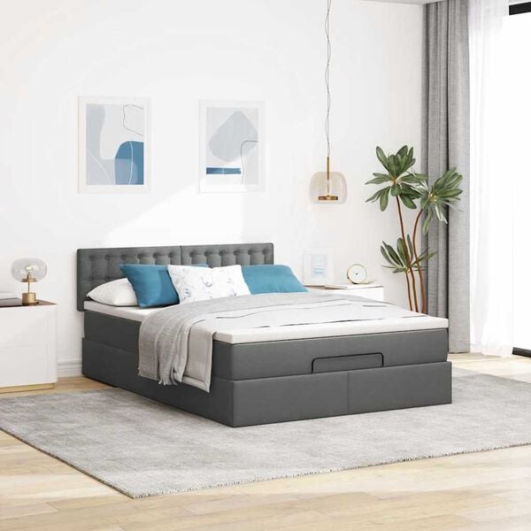 vidaXL Cama otomana con colch&oacute;n gris oscuro 140x200 cm tela