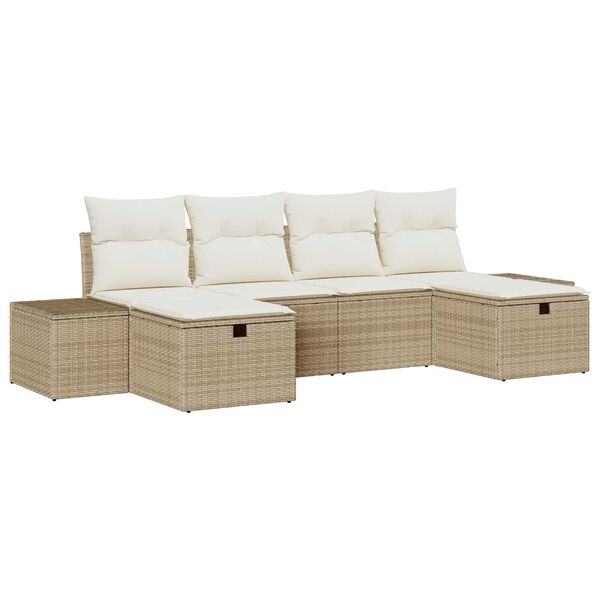 vidaXL Conjunto de sof&aacute; de jard&iacute;n 6 pcs Beige rat&aacute;n sint&eacute;tico